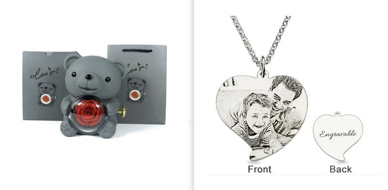 Rotating Eternal Rose Teddy Bear Gift Box Jewelry Box With Necklace Valentine Gift
