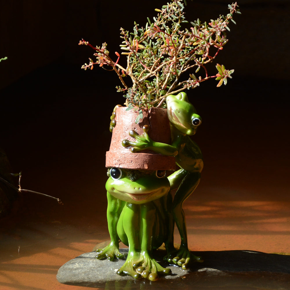 Happy Frog Resin Flower Pot | Cute Animal Desktop Plant Pot