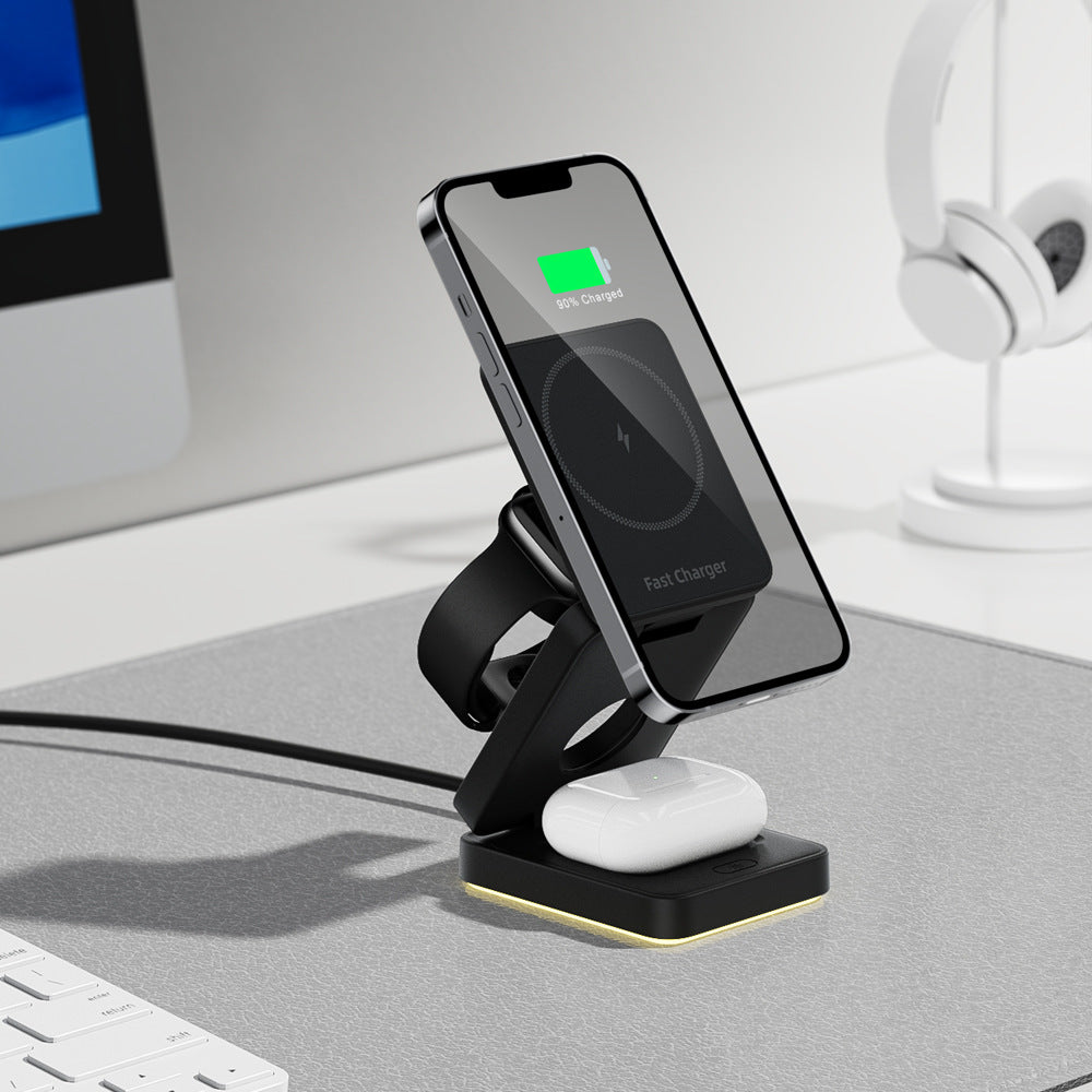 3-in-1 Wireless Charger - Folding Magnetic Charging Station for Phone, Watch & Earbuds