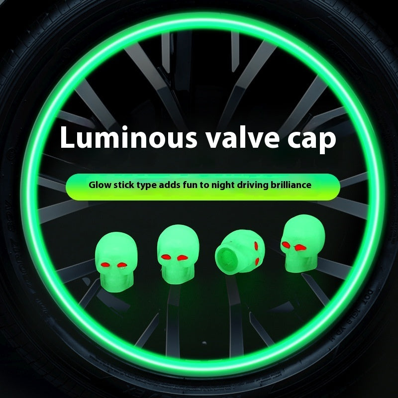 Car Tire Luminous Valve Cap Skull Valve Core Cover Universal
