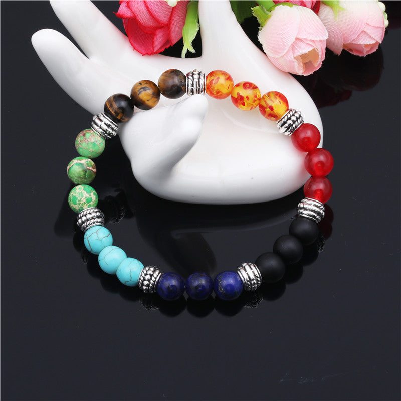 Natural Stone Colorful 7 Chakra Energy Yoga Bracelet
