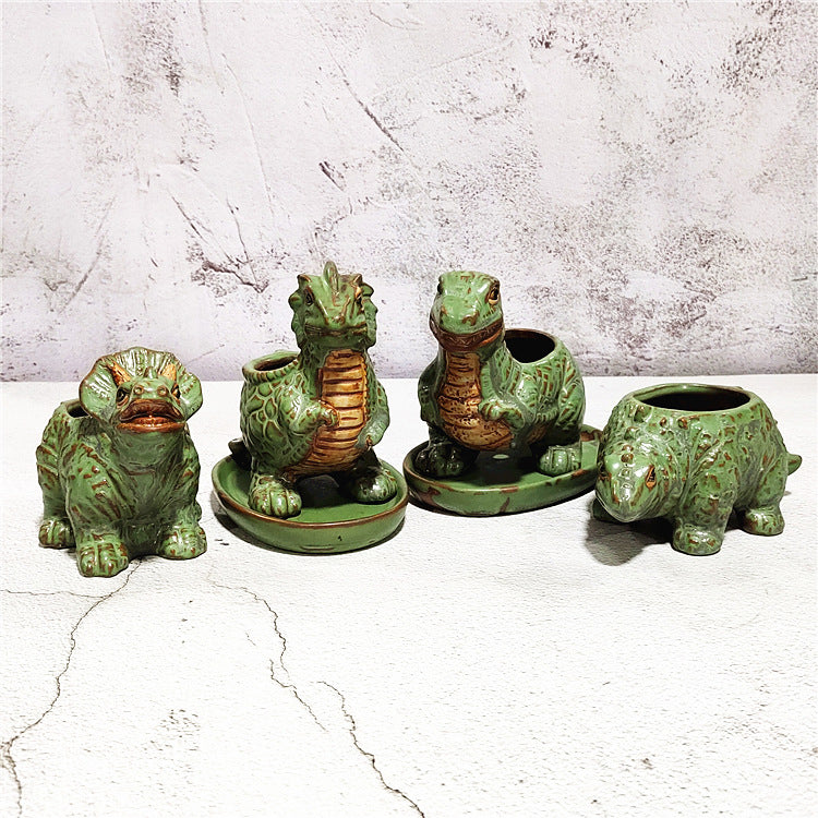 Cute ceramic dinosaur flower pot container for succulents and small plants