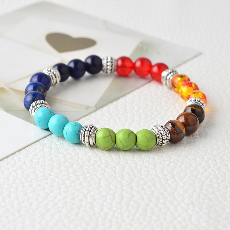 Natural Stone Colorful 7 Chakra Energy Yoga Bracelet
