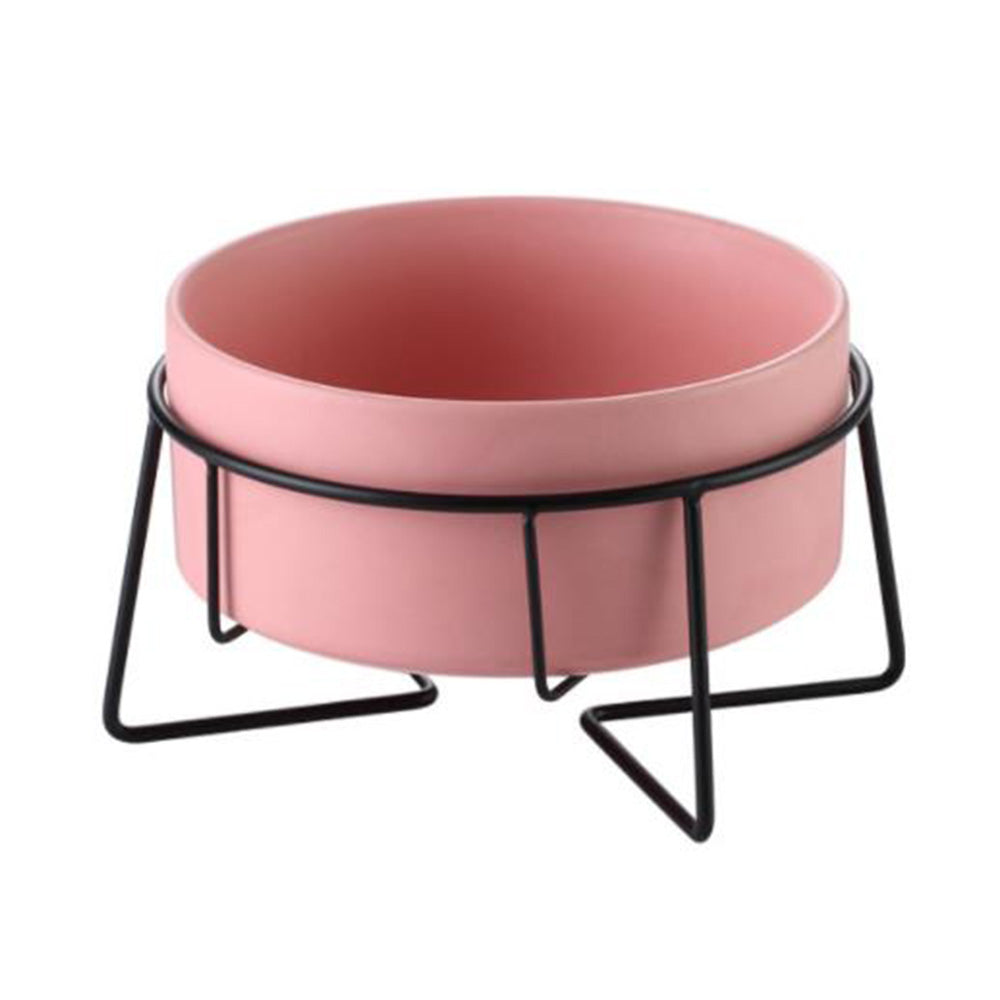 Nordic Ceramic Pet Bowl with Iron Stand | Cat & Dog Food Water Bowl