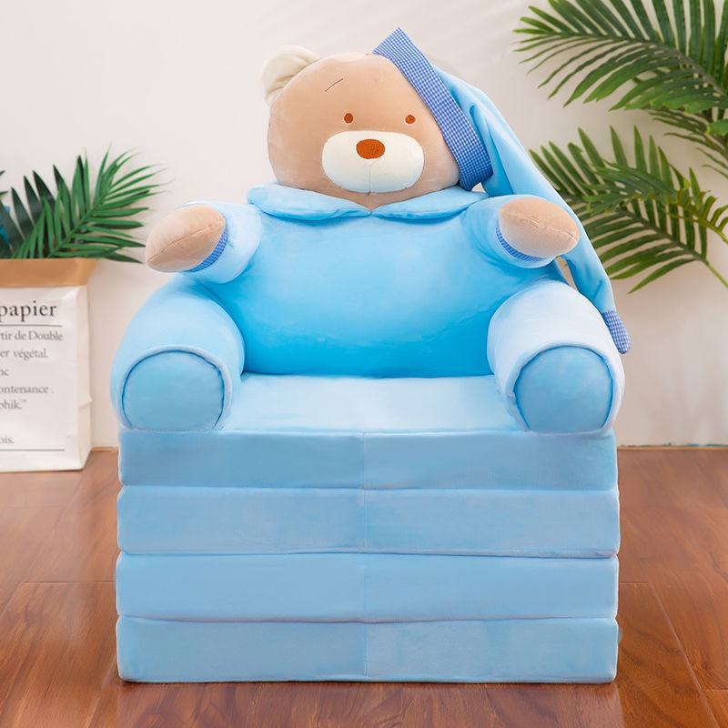 Prince Bear Folding Sofa - Cute Cartoon Animal Baby Seat for Kids Ages 3-8