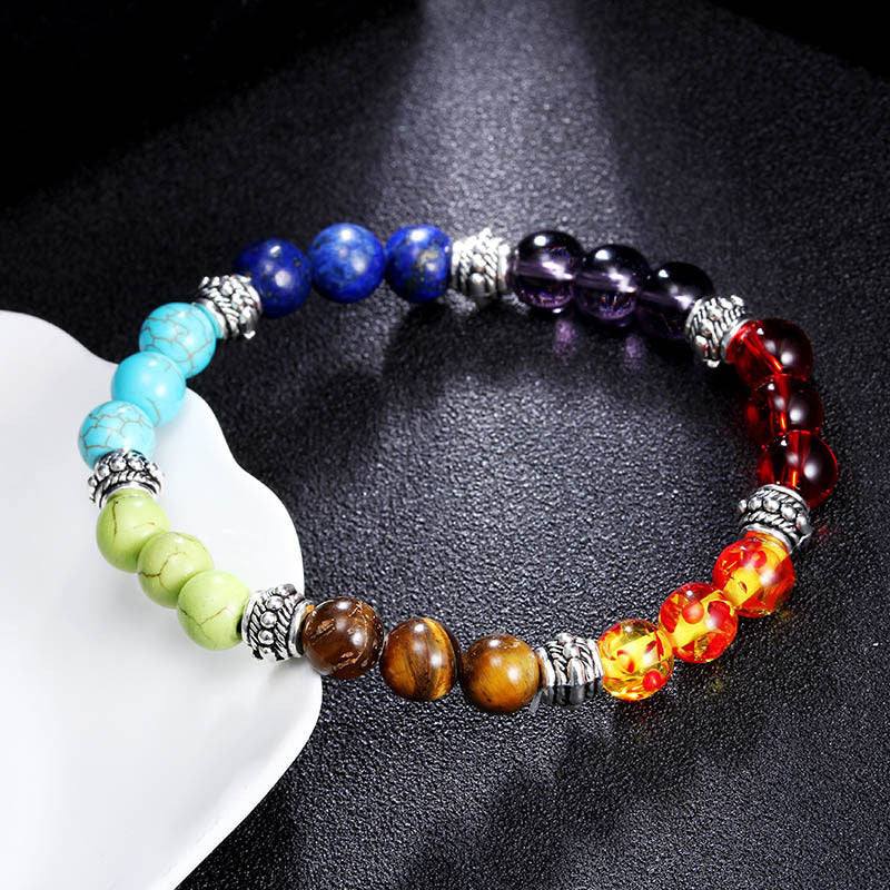 Natural Stone Colorful 7 Chakra Energy Yoga Bracelet