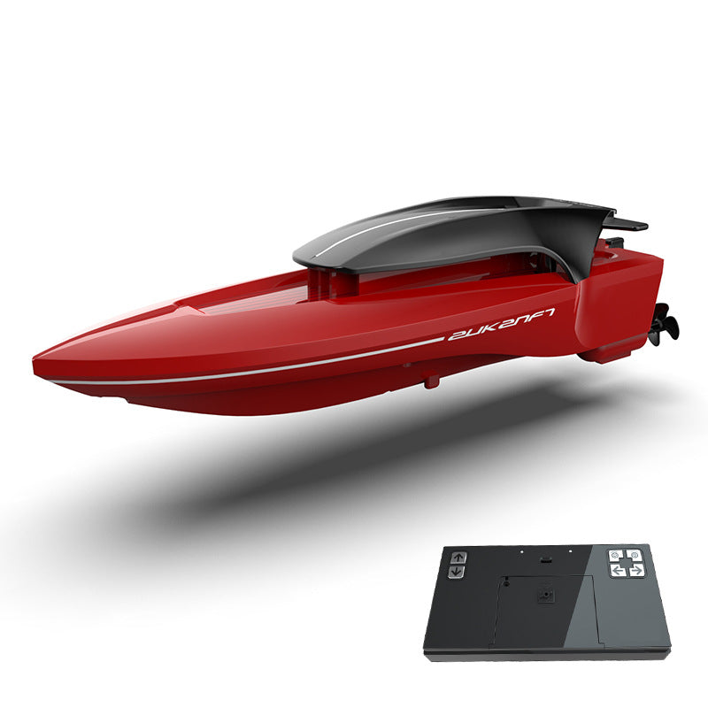 Remote control boat with LED lights sailing on water for kids' outdoor fun