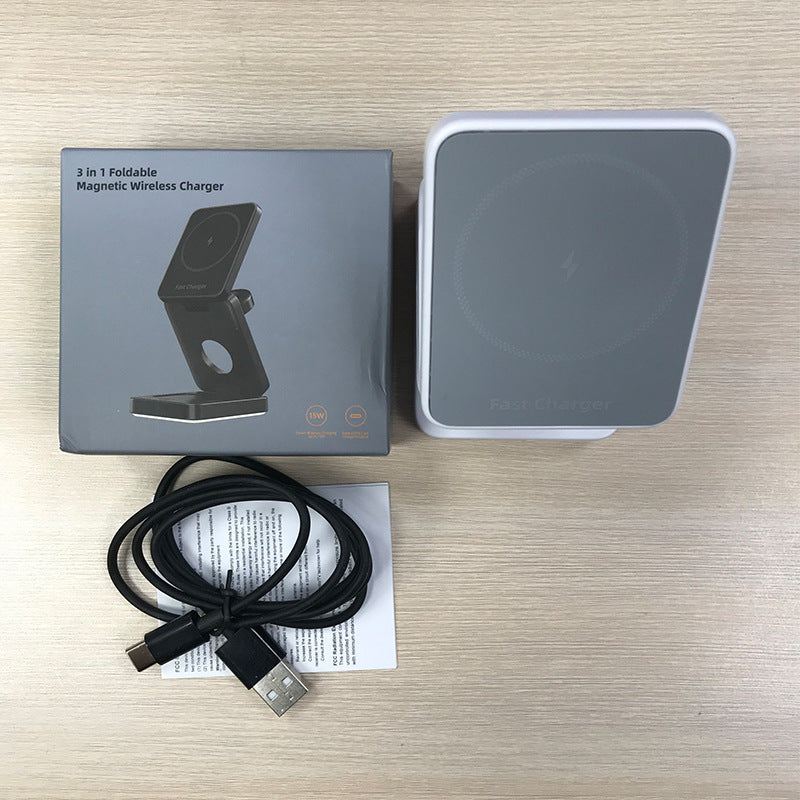 3-in-1 Wireless Charger - Folding Magnetic Charging Station for Phone, Watch & Earbuds