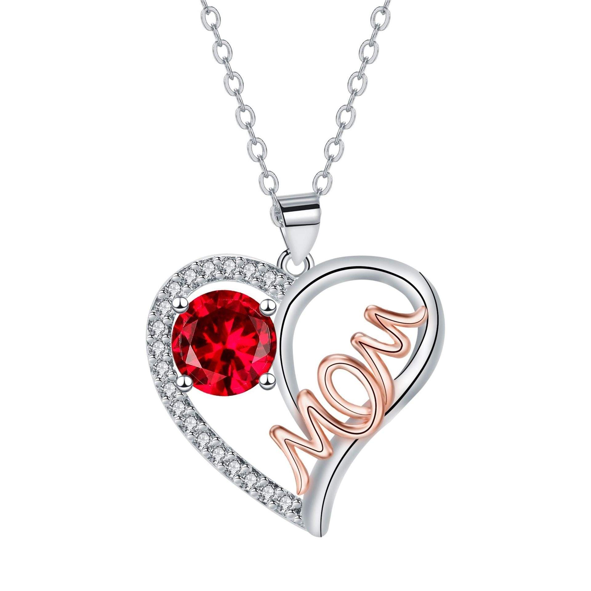 Elegant copper heart-shaped Mom Necklace with colorful electroplated finish and cross chain style