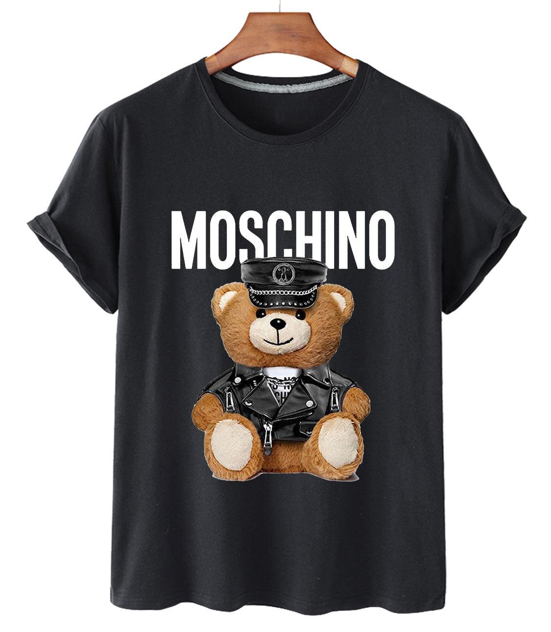 Teddy bear couple t-shirt in white and black pure cotton with round neck and street style