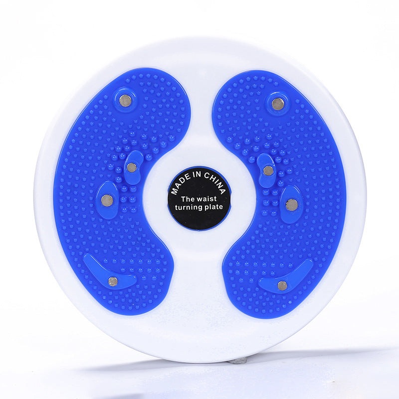 Waist turning plate with blue and white design on a white background