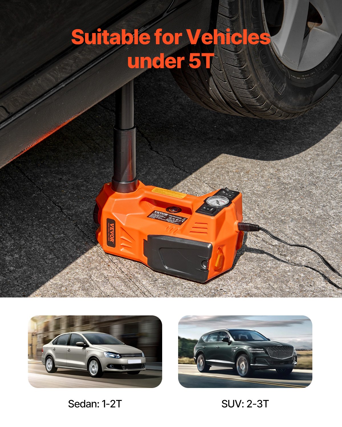 5-Ton Electric Car Jack with Inflator & LED Light