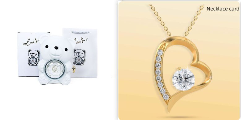 Rotating Eternal Rose Teddy Bear Gift Box Jewelry Box With Necklace Valentine Gift