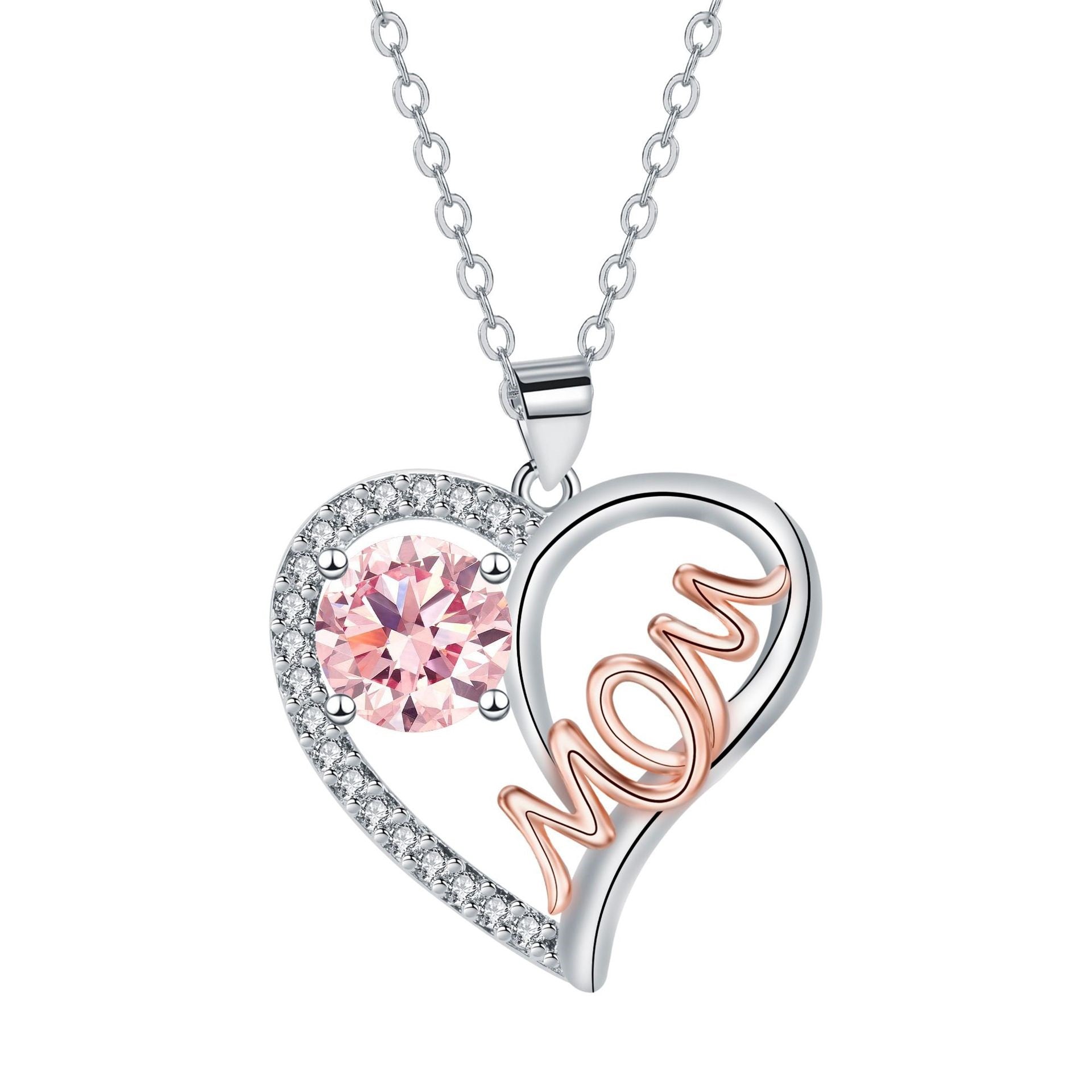 Elegant heart-shaped Mom Necklace in electroplated copper with colorful options and cross chain style