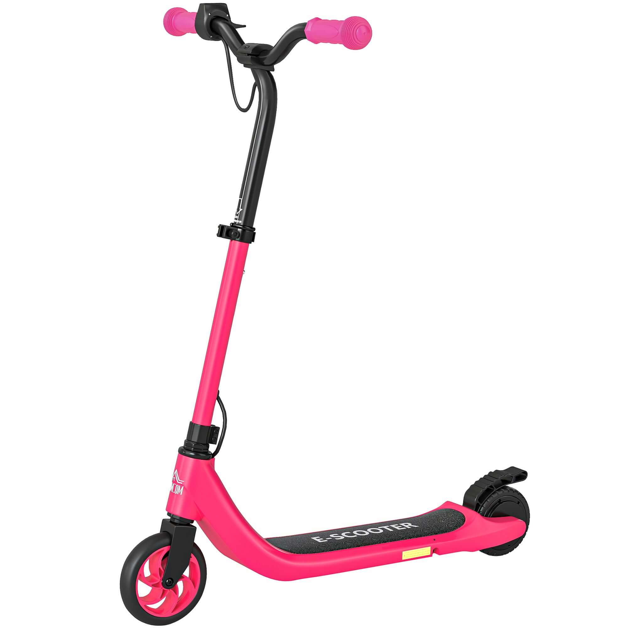 Pink kids electric scooter with adjustable height and rear brake for ages 6+