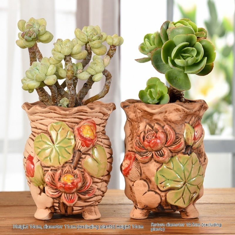 Pair of small ceramic succulent flower pots with stoneware finish