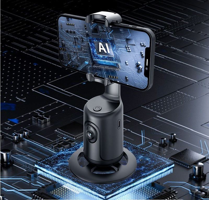 360 Auto Face Tracking AI smart gimbal with 360-degree rotation, gesture control, and tripod for smartphone video stabilization